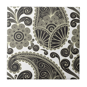 Svart och beige paisley kakelplatta