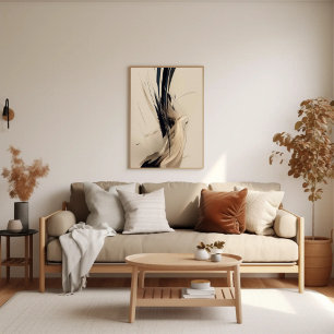 Svart och Beige Push Stroke Art Poster