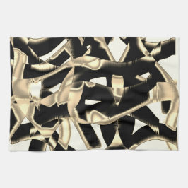 Svart och beige skrapor eller band förstörs på fri kökshandduk