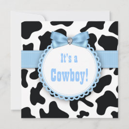 Svart och blå cowboy baby pojk shower inbjudningar
