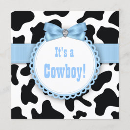 Svart och Blå Cowboy Baby Pojke Dopp Inbjudningar