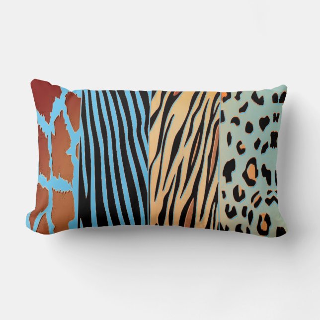 Svart och blå djurtryckt sebrarandig kudde (Framsida)