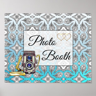 Svart och blå fotobås bröllopsskylt affisch