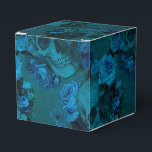 Svart och blå gotisk blomskalle presentaskar<br><div class="desc">Svart vintage rustik damaskmönster med accenter av akvamarin och turkos presentlåda perfekt för gotiska bröllop eller halloween!</div>