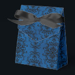 Svart och blå gotisk damast presentaskar<br><div class="desc">Svart vintage rustik damastmönster på en sliten blå texturerad presentlåda,  perfekt till gotiska bröllop eller halloween!</div>