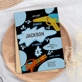 Svart och blå Gun-inbjudan från Vatten på födelsed Inbjudningar