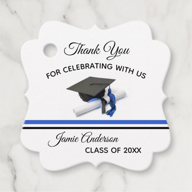 Svart och blå kapsel och tassel | STUDENTEN Gåvor Etiketter (Framsida)