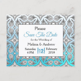 Svart och Blå Mandala Bröllop Save the Date Meddelande Vykort