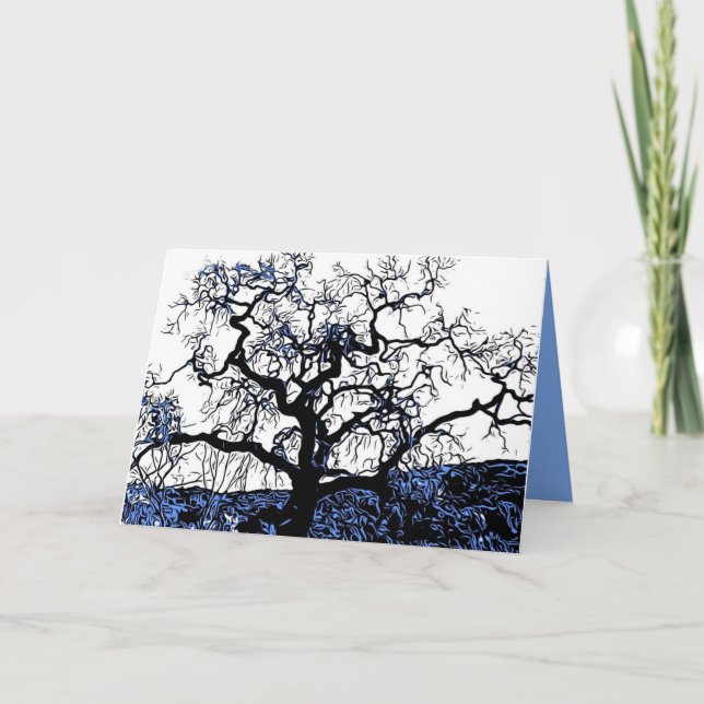 Svart och blå Oak Träd Art Kort (Framsida)