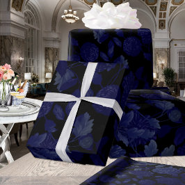 Svart och blå ombre Modern Vintage-Blommigt-hålrum Presentpapper