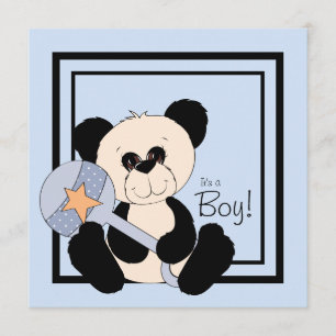 Svart och blå Panda Baby Shower Inbjudningar