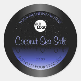 Svart och blå produktetikett Glitter Logotyp Runt Klistermärke