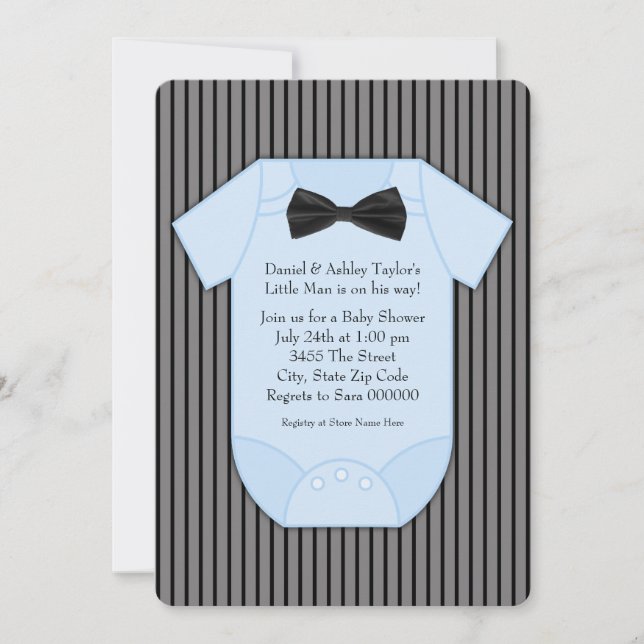Svart och blå randig baby shower inbjudningar (Framsida)