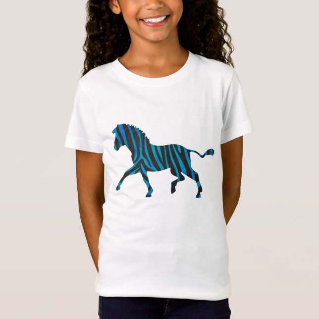 Svart och blå silhuett zebra tee shirt (Framsida)