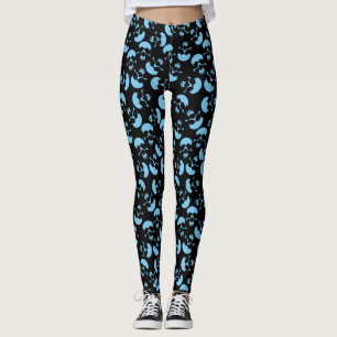 Svart och blå Skull Mönster Leggings