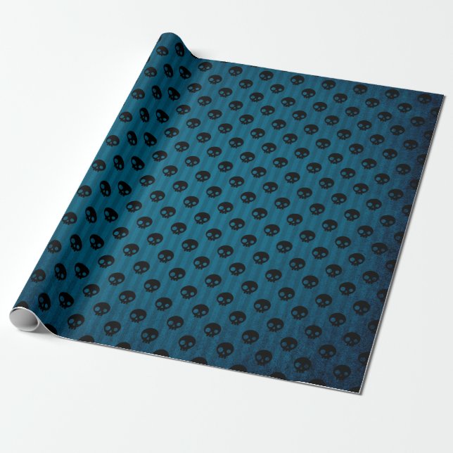 Svart och blå Skull Mönster Presentpapper (Utrullad)