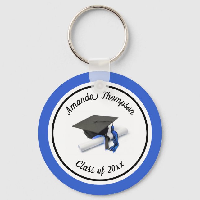 Svart och blå Studentmössa och Tassel Nyckelring (Framsida)