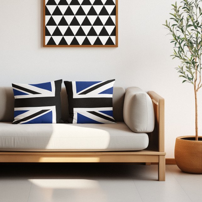 Svart och blå Union Jack halva Kudde (Black and Blue Union Jack Half Throw Pillow)