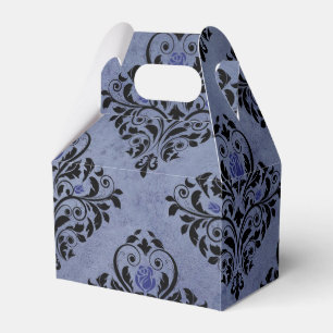 Svart och blå vintage grunge blomsterdamask presentaskar