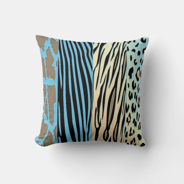 Svart och blått djur, tryckt med Zebra Rand Pillow Kudde (Framsida)