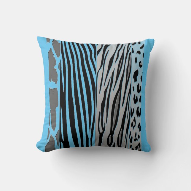 Svart och blått djur, tryckt med Zebra Rand Pillow Kudde (Framsida)