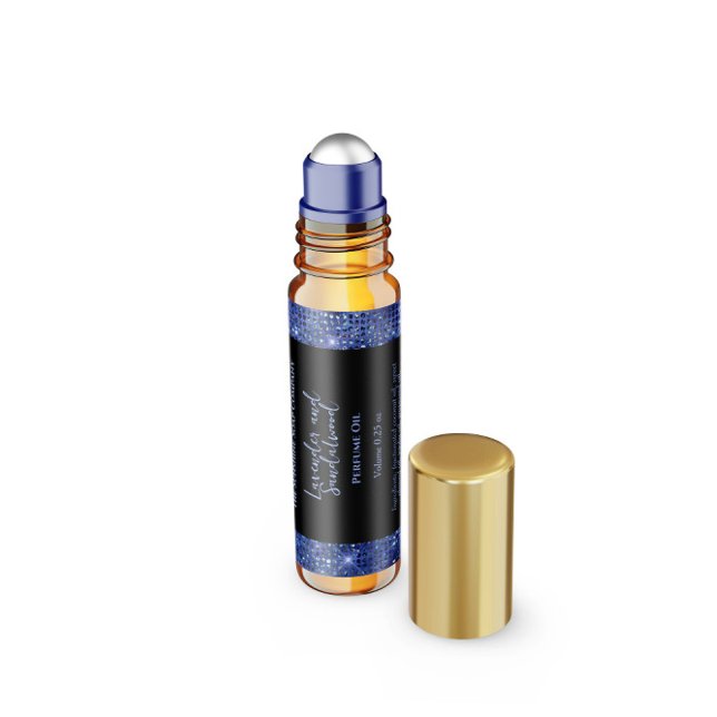 Svart och Blått Glitter Parfym Rullflask Etikett (Skapare uppladdad)