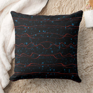 Svart och Blått med Vågiga Röda Linjer Kudde