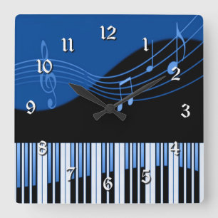 Svart och blått musklippat Melody Square Fyrkantig Klocka