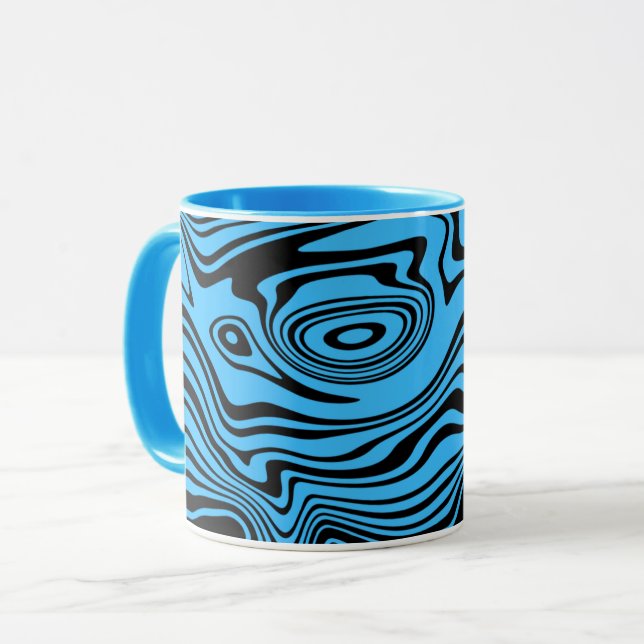 Svart och blått Vågigt Kaffe koppar med stripe (Framsida vänster)