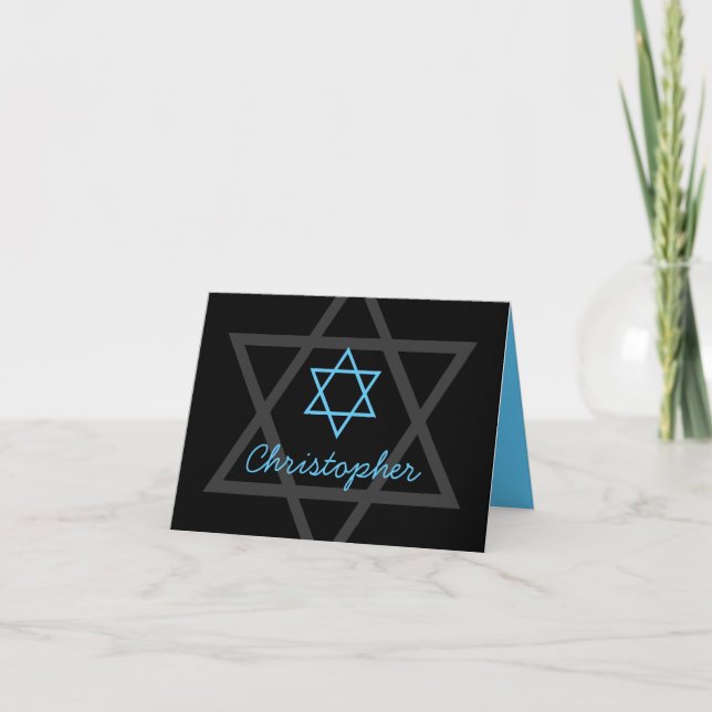 Svart- och blåttpubMitzvah tack Anteckningskort (Framsida)