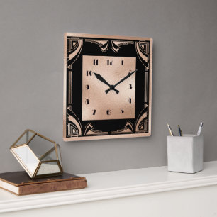 Svart och Blek Copper Art Deco Fyrkantig Klocka