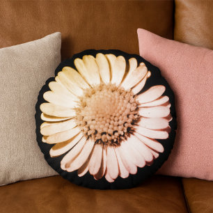Svart och  Blommigt, botaniska Daisyn Girly & Cute Rund Kudde