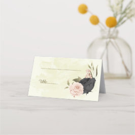 Svart och blommor botaniska bröllop placeringskort