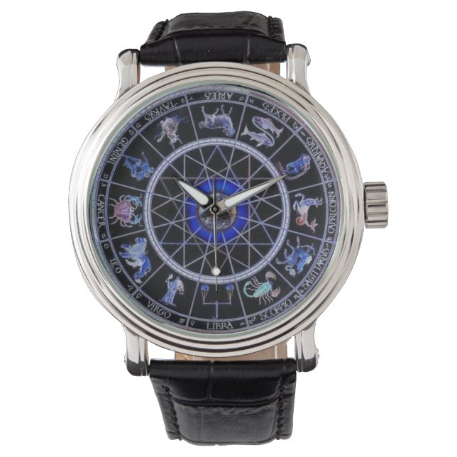 SVART OCH BLUE ZODIAC SIGN WRIST WATCH ARMBANDSUR (Framsida)
