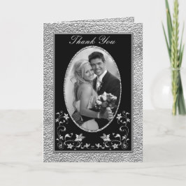 Svart och blygrått blommigt tackkort med foto