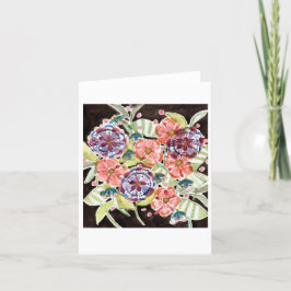 Svart och Bright Blommigt Watercolor Notecard Tack Kort