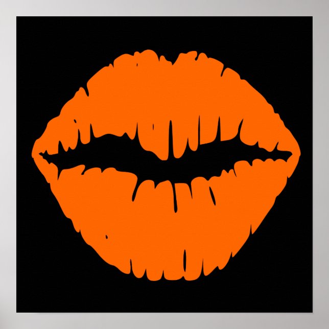 Svart och Bright Orange Lipstick Kiss Poster (Framsidan)