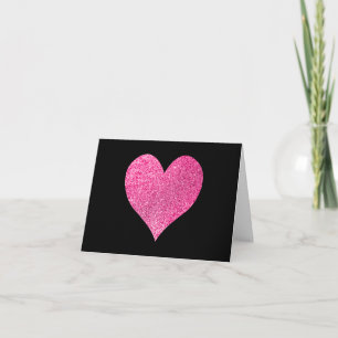 Svart och Bright Rosa Glitter Heart Tack Kort