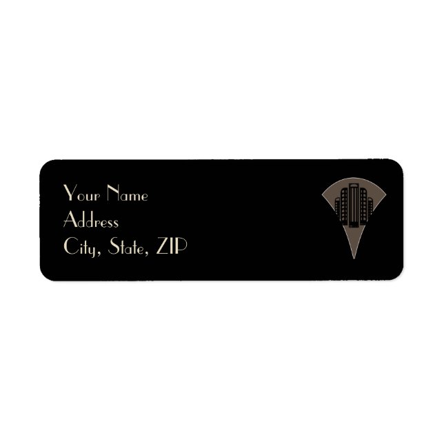 Svart och Bronze Art Deco Torn Bröllop Returadress Etikett (Framsidan)