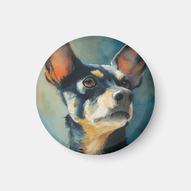 Svart och brun chihuahua akvarellporträtt magnet (Framsidan)
