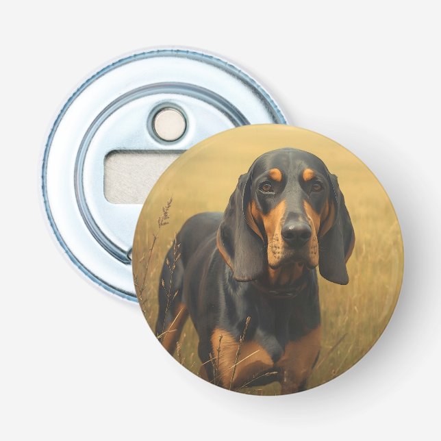Svart och brun Coonhound Flasköppnare (Framsidan)