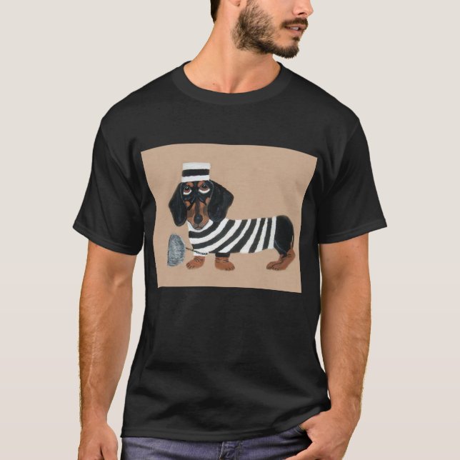 Svart och brun Dachshund Godsstöld Fångfågel T Shirt (Framsida)