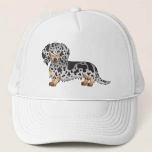 Svart och brun fläckig långhårig Dachshund hund Keps