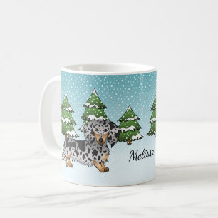 Svart och brun fläckig långhårig Dachshund på vint Kaffemugg