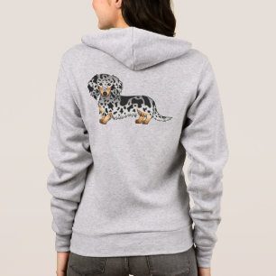 Svart och brun fläckig söt långhårig dachshund hun t shirt