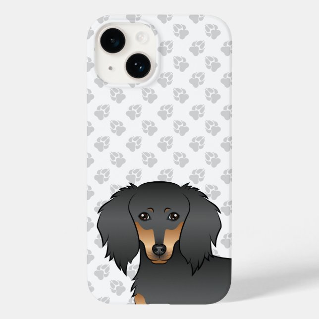 Svart och brun långhårig Dachshund Tecknad hundhuv (Baksida)