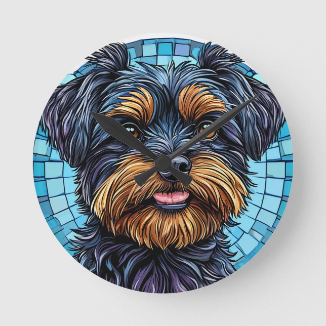 Svart och Brun Terrier Hund Rund Klocka (Framsida)
