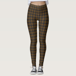 Svart och bruna Houndstooth mönsterLeggings. Leggings