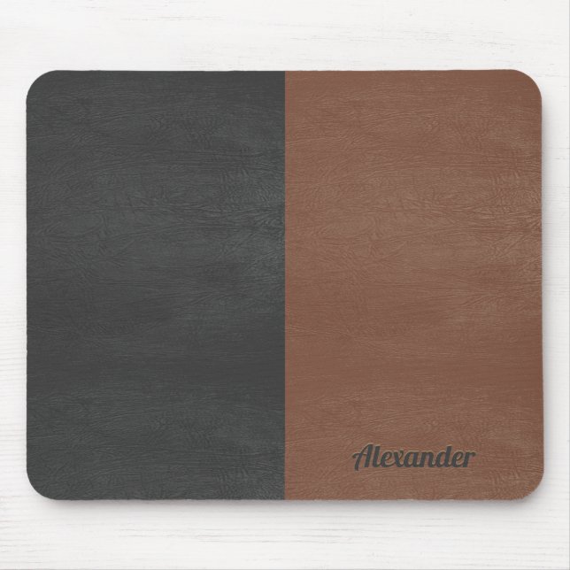 Svart och brunt faux-läder, skärm, struktur musmatta (Framsidan)
