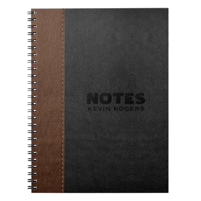 Svart och brunt läder Struktur Anteckningsbok Med Spiral (Framsidan)
